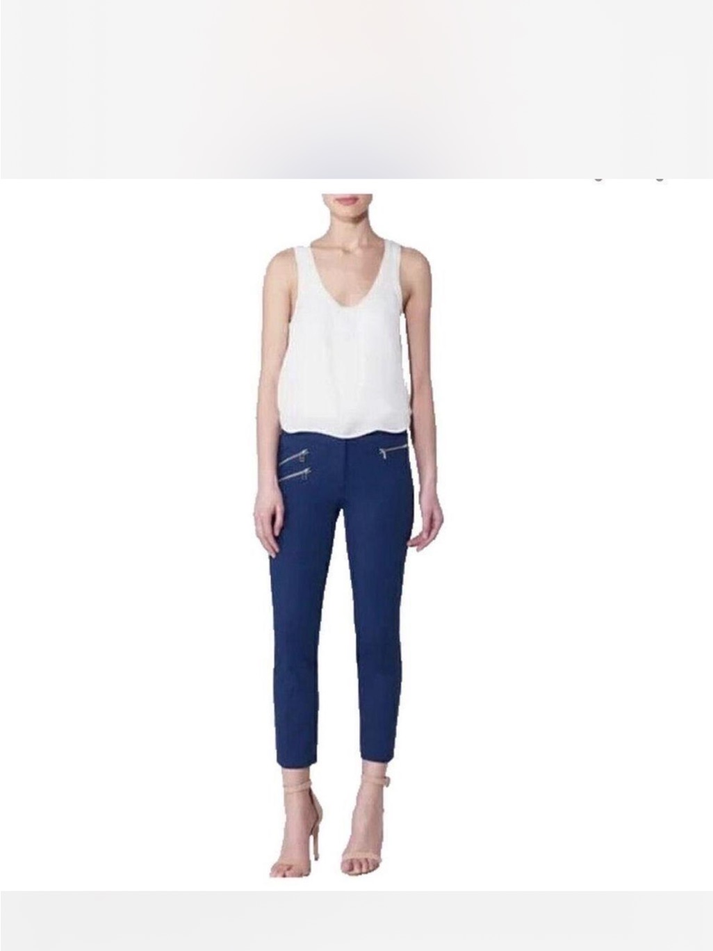 Veronica Beard Navy Blue Skinny Pants With Zip Details
